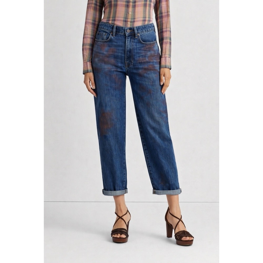 Lauren Ralph Lauren Sz 12 Painted High-Rise Relaxed Cropped Jean Atlas Wash Boho